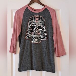 Star Wars Women’s 3/4 Sleeves Darth Vader T-Shirt Sz L Dia de Muertos Scull